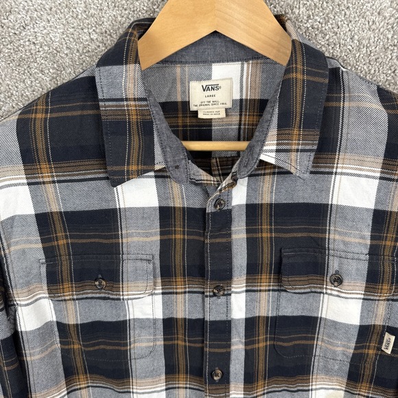 Vans Classic Fit Flannel Button Up Shirt Men's Large Plaid Double Pocket - Picture 1 of 8